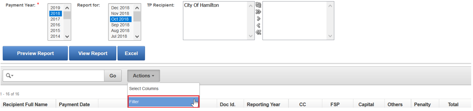 EFIS TP Reporting (Pre-Production): Customization and Filtering