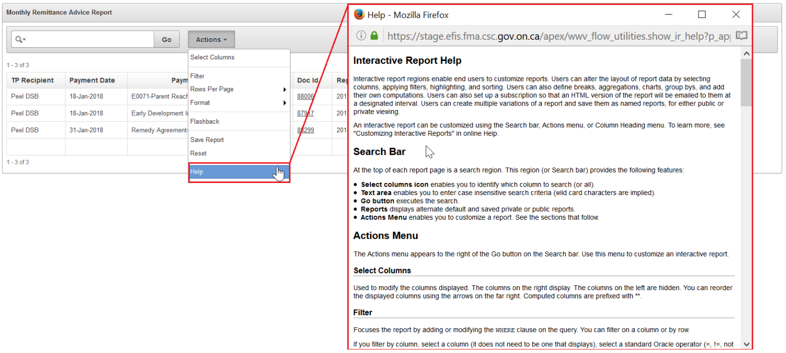 EFIS TP Reporting (Pre-Production): Customization and Filtering