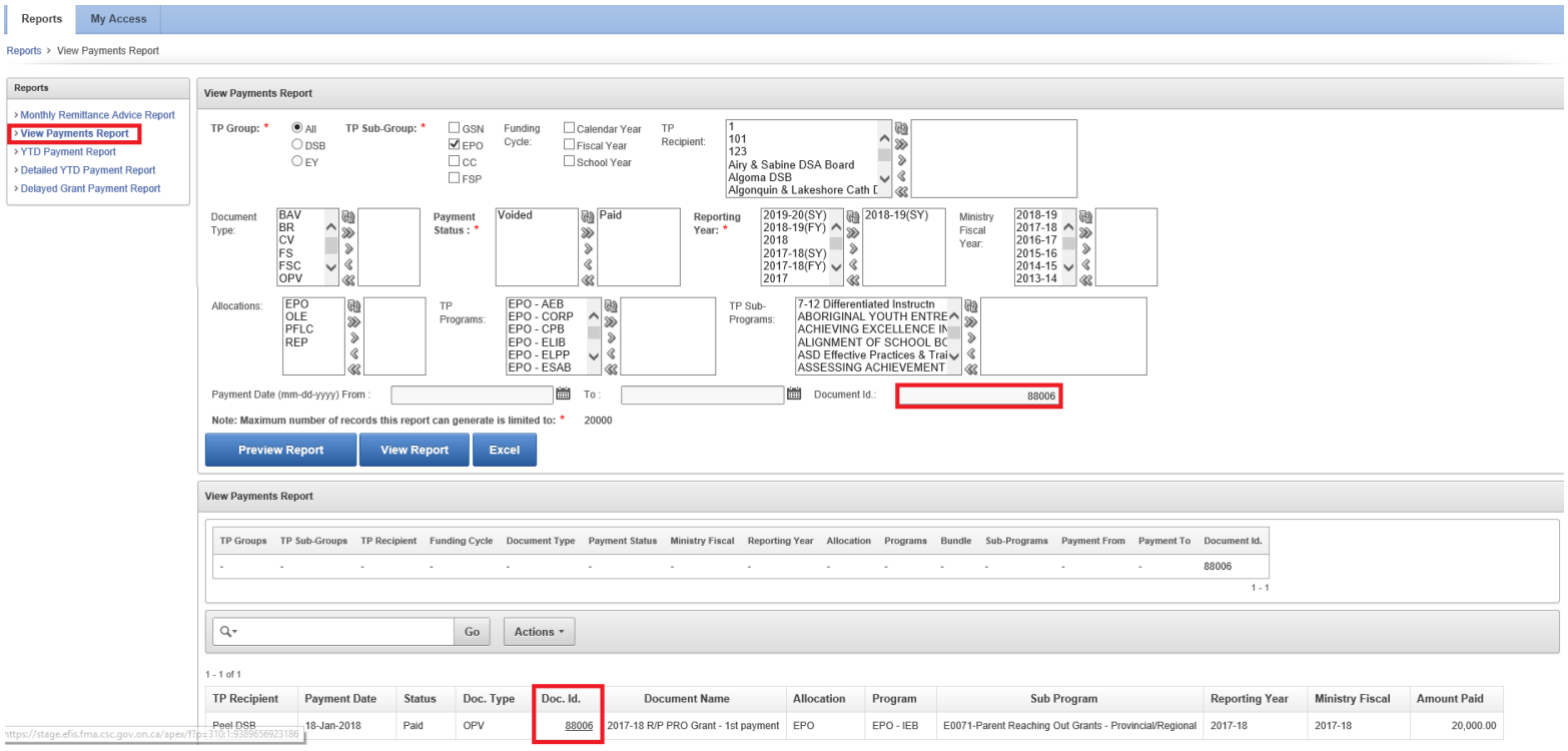 EFIS TP Reporting (Pre-Production): Document Report