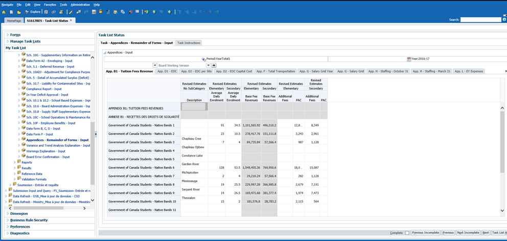 Shows an image of Appendices input form