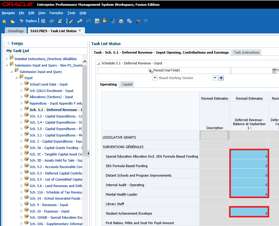 Shows that prior year data that is available to be adjusted by the user is shown in blue