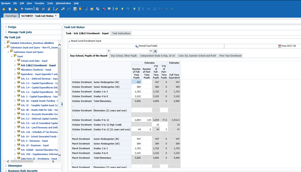 Example of a board level data input form