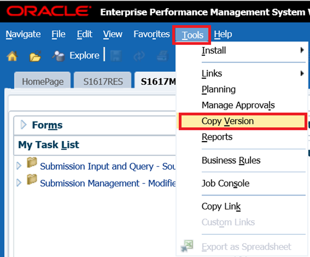 Selected tools and then copy version to copy data between versions