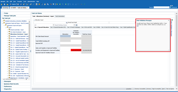 Highlighted the data validation message