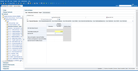 System highlights input values in yellow