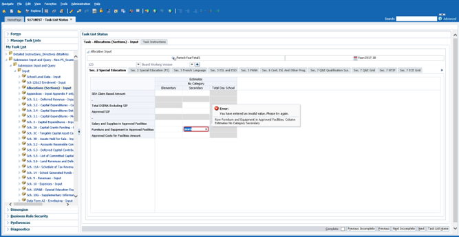 Shows an image of entering in a non numeric value into a cell and an error will be displayed