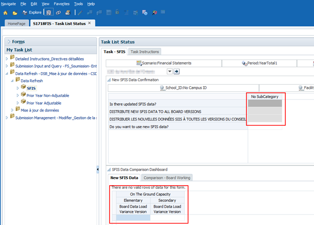 New SFIS Data Confirmation flags will be set to Blank, New SFIS Data Tab will become empty of data, select OK.