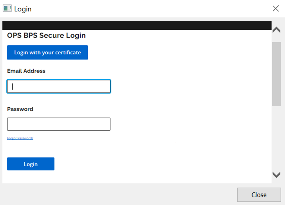 OPS BPS Secure login popup in Excel