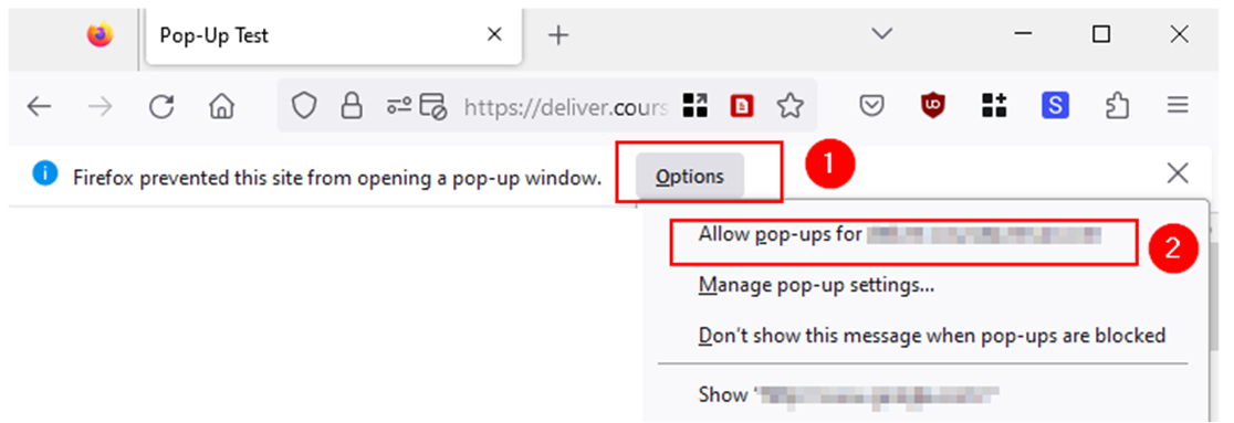 Pop-ups blocked notfication on Mozilla Firefox