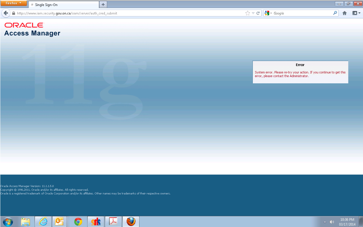 ORACLE Access Manager Error