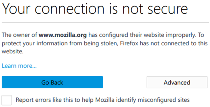 Firefox Connection is not secure error