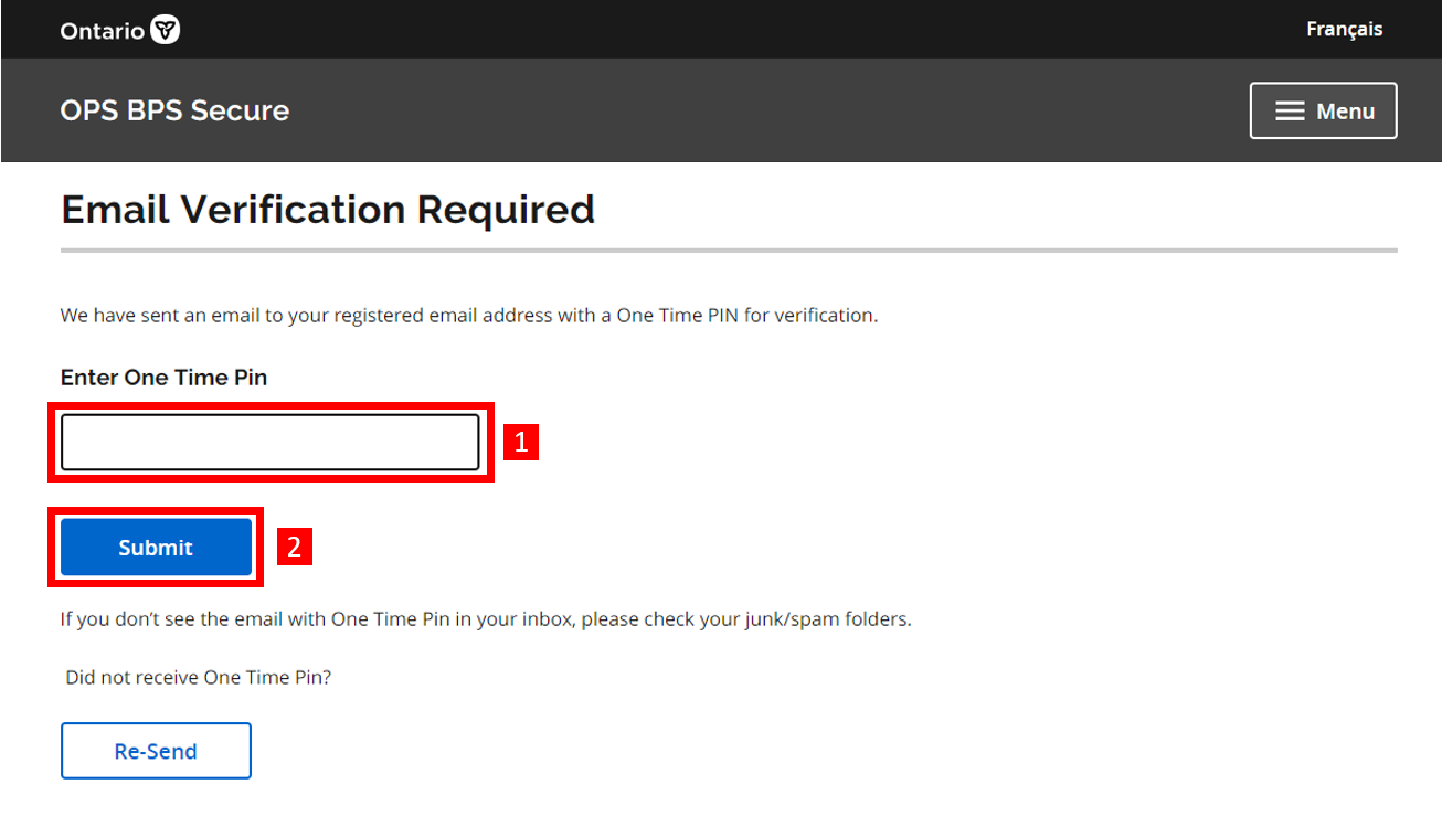 BPS Secure Registration Step 3 Screen; enter 8 digit pin