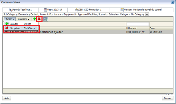 Sélectionnez le commentaire et cliquez sur x ou actions puis supprimer pour supprimer le commentaire