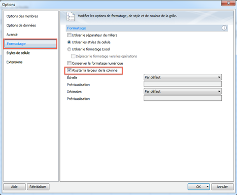Mise en forme sélectionnée et largeur de colonne ajustée vérifiée