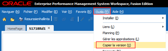 Outils sélectionnés, puis copiez la version pour copier les données entre les versions