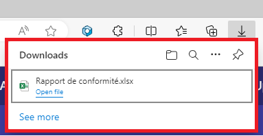 Affiche le dossier des téléchargements, cliquez dessus pour ouvrir le fichier dans Excel