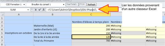 Montre que les données peuvent être liées à partir d'autres classeurs Excel