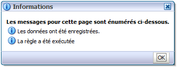 Pop-up indiquant deux choses: les données ont été enregistrées et la règle a été exécutée