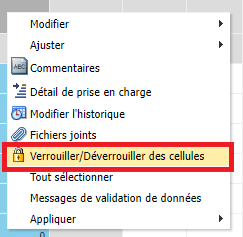 Clic droit et cellules sélectionnées pour verrouiller/déverrouiller