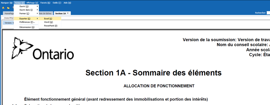 Sélectionnez le fichier, exportez puis Excel pour exporter le PDF vers Excel