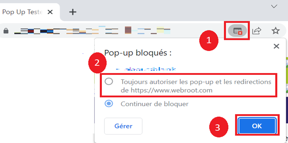 La notification pour les pop-ups bloqués sur les navigateurs Chromium (Chrome et Microsoft Edge)
