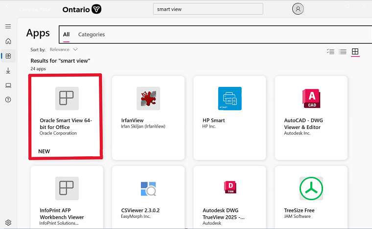 Trouver Smart View dans Company Portal