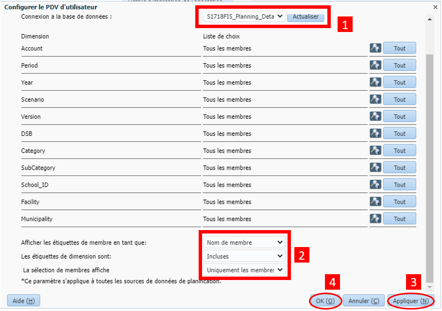 File > Preferences > Financial Reporting > Setup Members (under User Point of View)