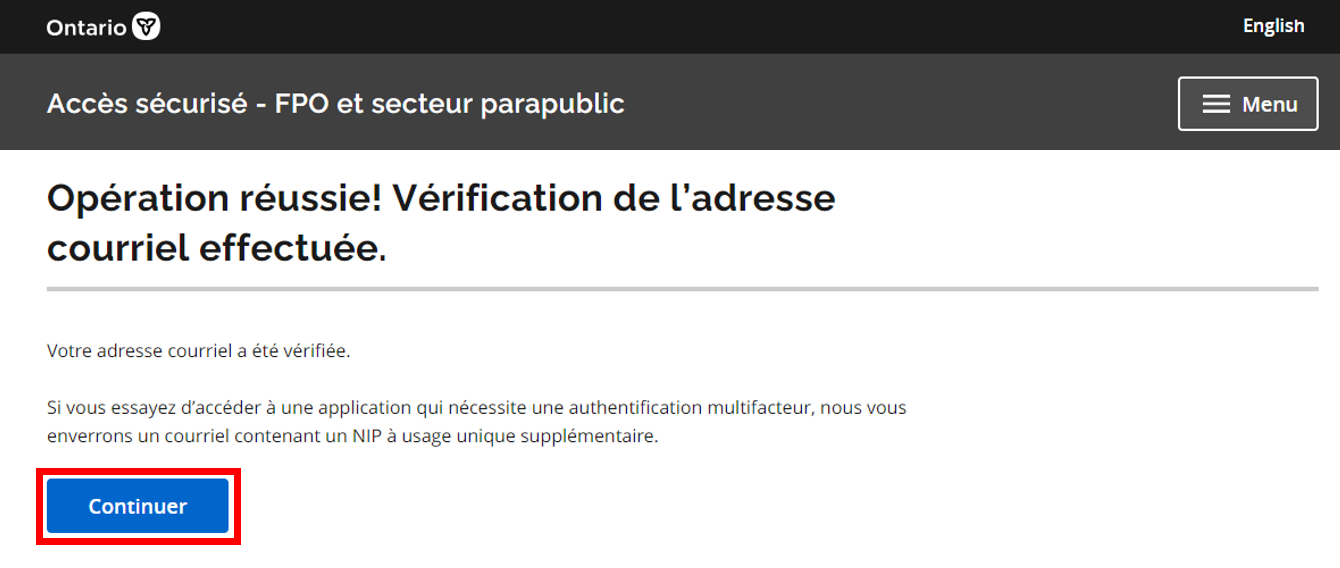 BPS Secure Registration Step 3 Screen; verification complete